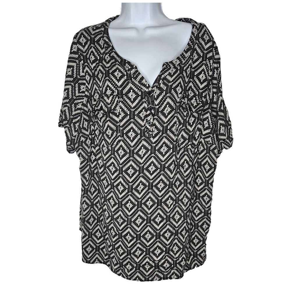 Geometric Print‎ Top Stretch Casual Tunic Short Sleeve Soft Plus Size 3X